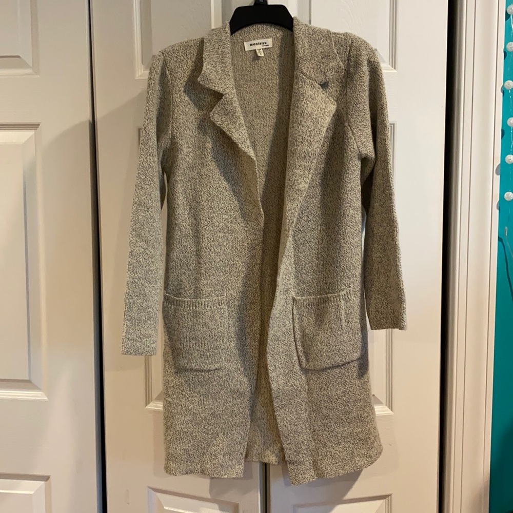 Gray Knit Blazer Style Cardigan
